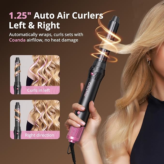 7-in-1 Hair Dryer Brush & Hair Styler, Fast Drying Blow Dryer & Curling StylingTool, Hot Air Styler No Heat Damage, Powerful Multi-Styler for Curling Volumizing Straightening Styling (Blush Pink)