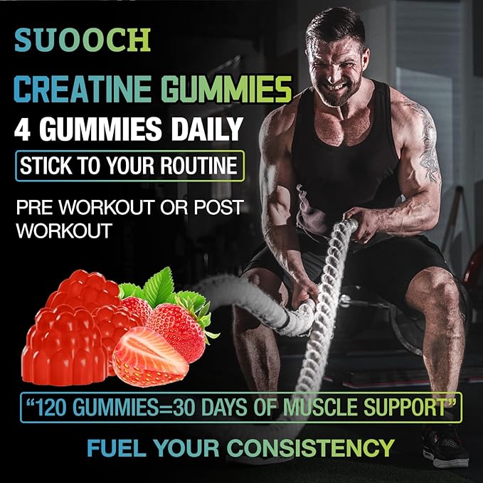 Creatine Gummies for Men & Women, 120 Count Raspberry Flavor Creatine Monohydrate Gummies, Creatine Monohydrate Supplement for Exercise, Fitness, Training, Work & Travel - Delicious, Portable