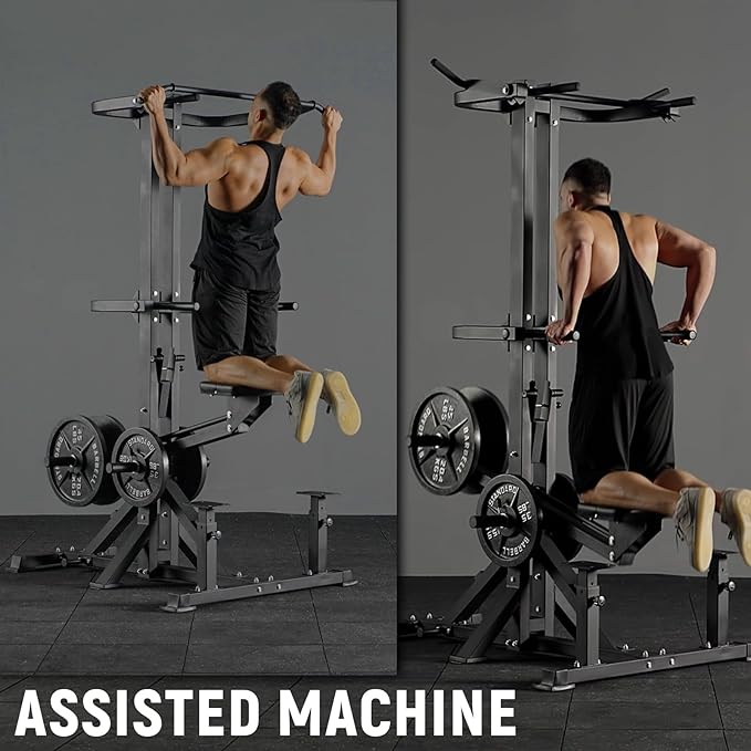 Assisted Pull Up Machine, GMWD 600LBS Leverage Assisted Chin and Dip Machine, 4 in 1 Plate Loaded Gym Equipment, Pull Up Machine with 1:1 Counterweight System & Band Peg for Home Gym