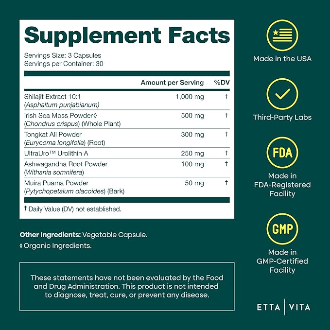 Anti-Aging Urolithin-A Complex with Shilajit, Organic Sea Moss, Ashwagandha, Tongkat Ali - Cellular Energy, Focus, Vitality, Hormonal & Mitochondria Support - Vegan Noni Longevity Supplement