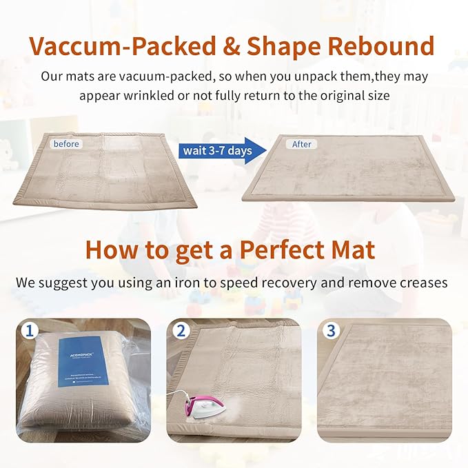 ACOMOPACK Baby Play Mat for Floor,1.3" Thick Memory Foam Area Rug for Living Room,Soft Velvet Crawling with Non-Slip Bottom for Kid,Toddler,71"×79" Tummy Time Nursery Rugs,Yoga(Beige)