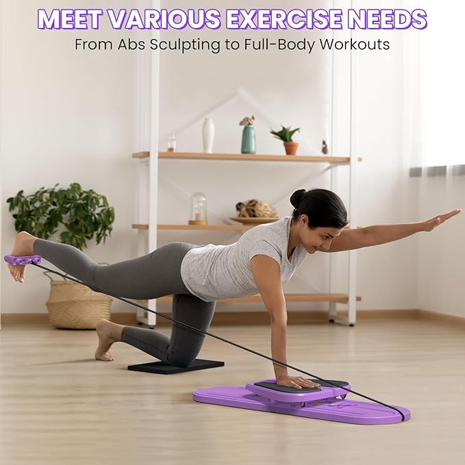 Portable Pilates Reformer Board, Professional Foldable Multi-Purpose Pilates Board for Full Body Workout, Home Pilates Training Equipment Sliding Board, Lavender Purple