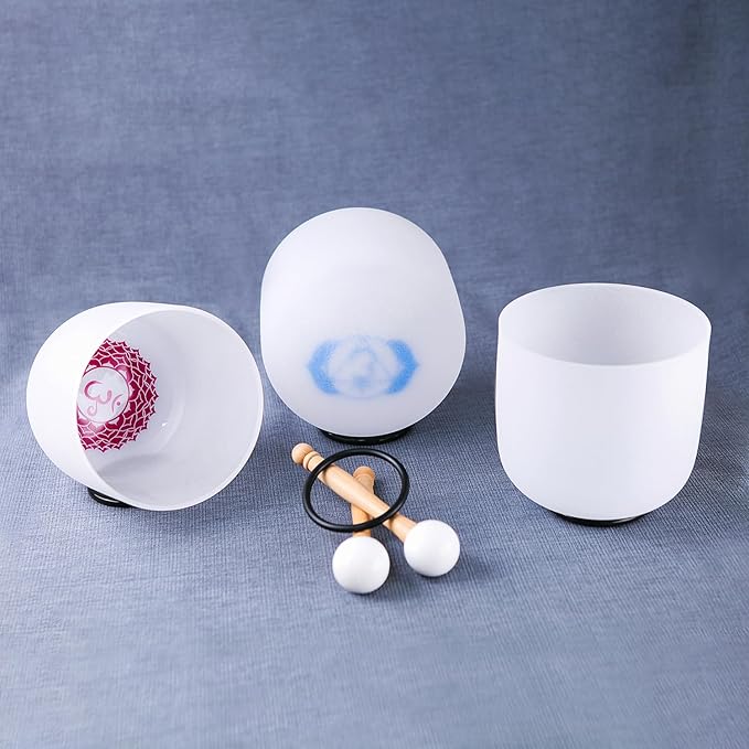Hye-eun Crystal Singing Bowls Chakra Set of 7, 432hz 7-12 Inch Quartz Sound Bowls Meditation Set with Carrying Case for Yoga Sound Healing