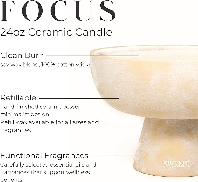BLUEME Eucalyptus & Lime, Luxury Candle w/Essential Oils, 5 Wick, Hand-Poured Soy, Cotton Wick, Ceramic