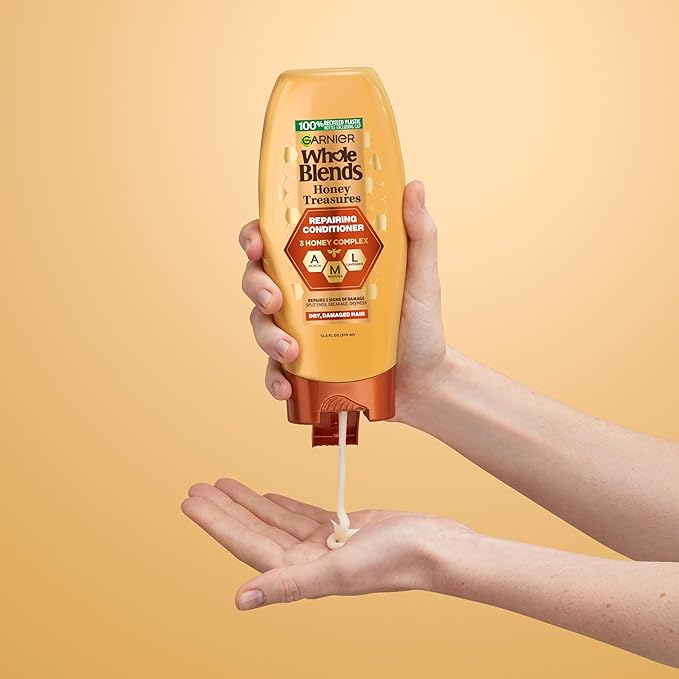 Garnier Whole Blends Honey Treasures Repairing Shampoo, Conditioner + Hair Mask Set for Dry, Damaged Hair (3 Items), 1 Kit (Packaging May Vary)