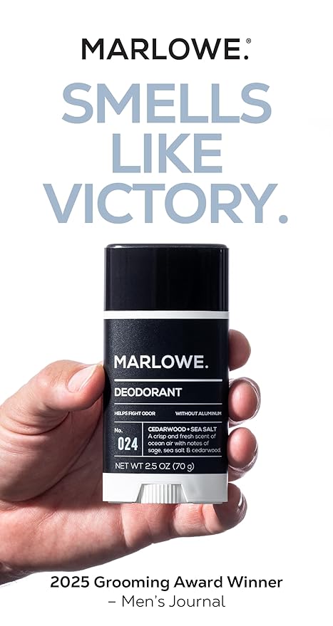 MARLOWE. No. 024 Mens Deodorant 2.5 oz, Natural Deodorant for Men, Aluminum Free Stick, Made with Coconut Oil, Shea Butter & Jojoba, Only No-Nonsense Ingredients, Fresh & Woodsy Scent