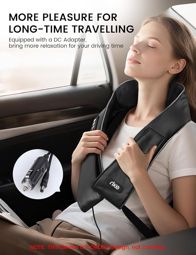 RIKE Shiatsu Back & Neck Massager with Heat, Electric Back Massager for Pain Relief Deep Tissue 3D Kneading Massage Pillow for Home, Office, and Car Use