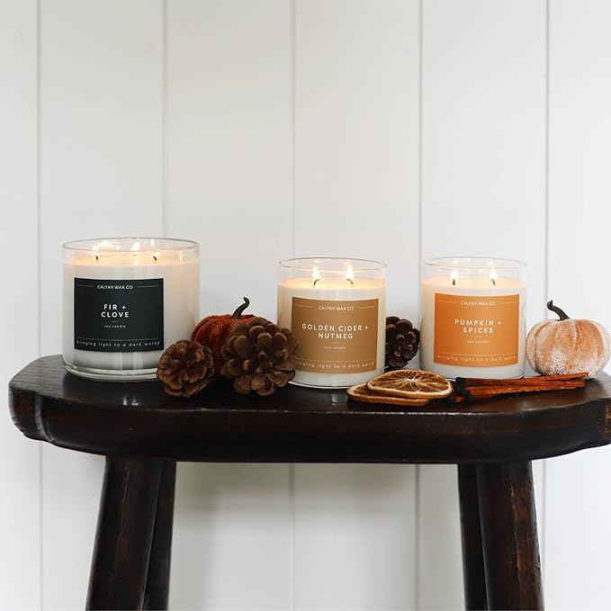 Calyan Wax Co. 3 Wick Candle, Pumpkin + Spice Scented Candle, 43 Hour Burn Time, 3 Wick Soy Candles, Non Toxic & Vegan Soy Wax, Glass Jar Holiday Scented Candles, 14.9oz