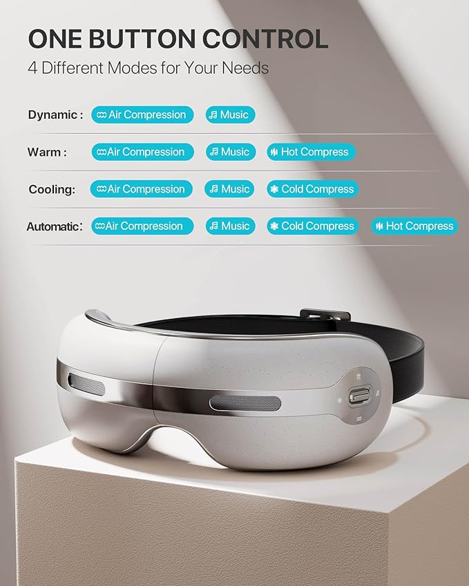 ALLJOY Eye Massager with Heat and Cooling for Migraines, Eye Massager for Relief of Migraine, Dry Eyes, Sleep, Rechargeable Bluetooth Music, Gifts for Women and Men