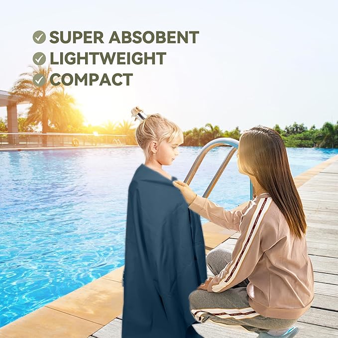 Microfiber Beach Towel-Perfect for Travel, Sports, Camping, Swimming, Yoga, Gym- Quick Dry, Sand Free, Compact, Lightweight, Absorbent (Navy Blue,Small(101x50cm, 40x20”))