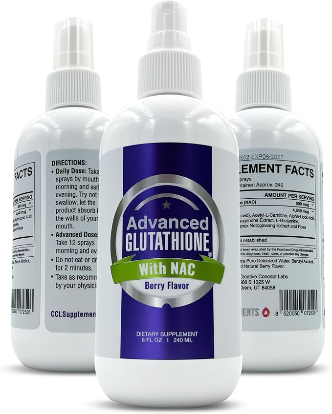 Liquid Liposomal Glutathione Spray - Maximum Absorption Glutathione Supplement with NAC, Ashwagandha, Glutamine, Ascorbic Acid - Sublingual Easy Use - Immune & Detox Support - 8oz