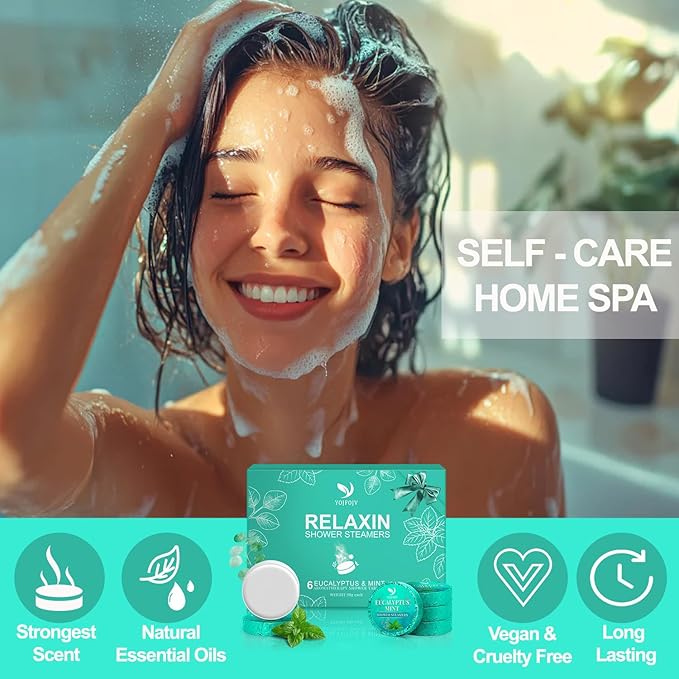 Shower Steamers Aromatherapy 6 Pack - Breathe Easy & Relaxation with Eucalyptus Menthol Essential Oils, Long Lasting Organic Shower Bombs, Christmas Stocking Stuffers for Women Men, Self Care Gifts
