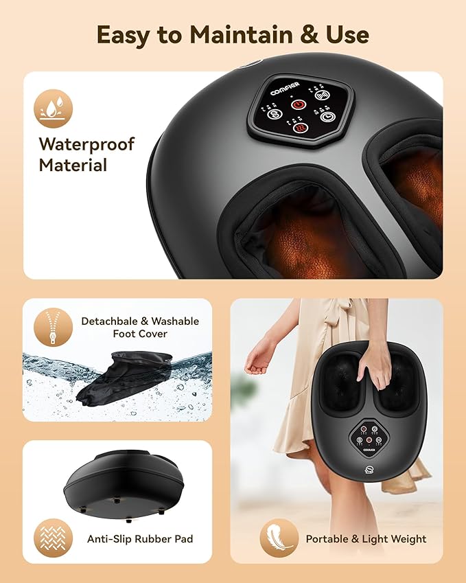COMFIER 2025 Shiatsu Foot Massager with Heat,Compression,Kneading &Rolling,Foot Massager for Neuropathy,Plantar Fasciitis,Upgraded for Larger Feet Machine(Size 15),Home or Office, Gift for Women/Men