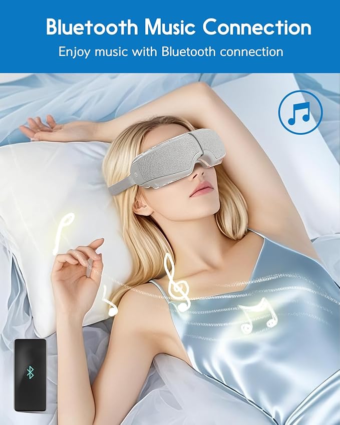 Eye Massager with Heat Compression & Spray, Bluetooth Music Eye Mask Massage for Migraine Relief, Stress & Headache Reduction – Healthy Gifts for Loved Ones