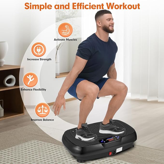 Vibration Plate Exercise Machine, Full Body Exercise Equipment, 199 Adjustable Speeds Power Vibration Board Used for Home Fitness, Shaping, Training, Recovery, and Weight Loss