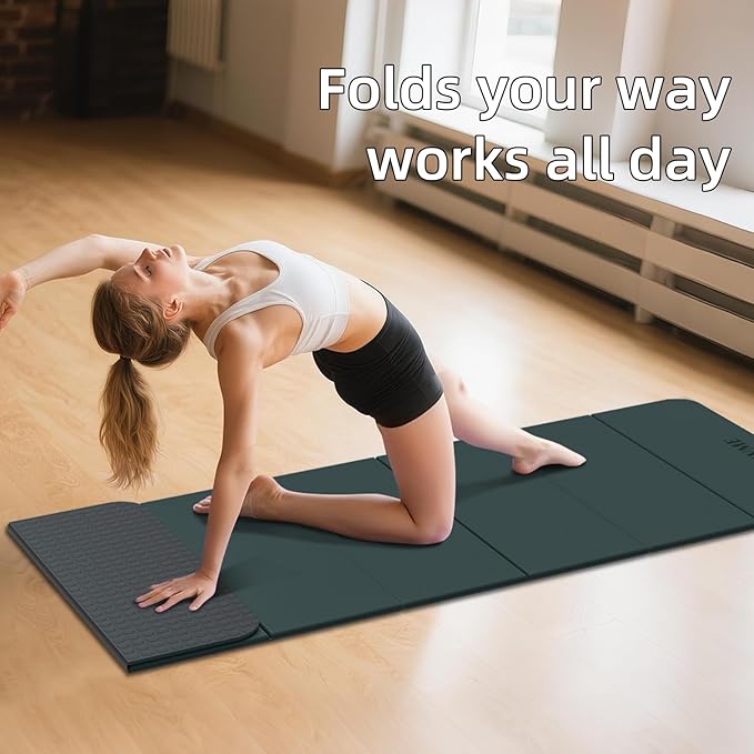 Foldable Yoga Mat, 0.32 inches Thick, SGS Certified, Non Slip, 71 x 24 inches, Foldable for Travel, Pilates, Camping, Environmental Sports Mat, Odorless TPE Material