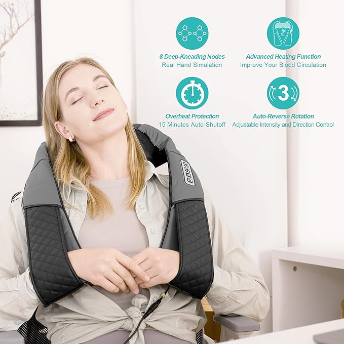 Medcursor Neck Massager, Portable Electric Shiatsu Back Massage Device with Heat, Deep Tissue 3D Kneading Pillow for Muscle Pain Relief (No Battery)