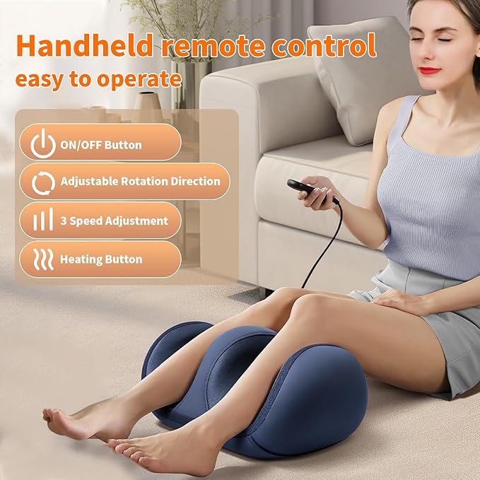 Foot and Calf Massager with Heat, Shiatsu Kneading Foot Massager for Pain Relief, Deep Tissue Massager Machine with Massage Roller, Wired Remote, Gifts for Mom Dad