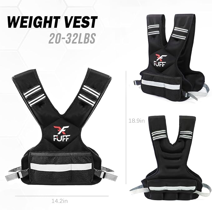 FUFF Weighted Vest Woman 4–10/11–20/20–32 Lb Unisex With 6 Weight Bags, Reflective Adjustable Weighted Vest For Walking, Exercise And Strength Training