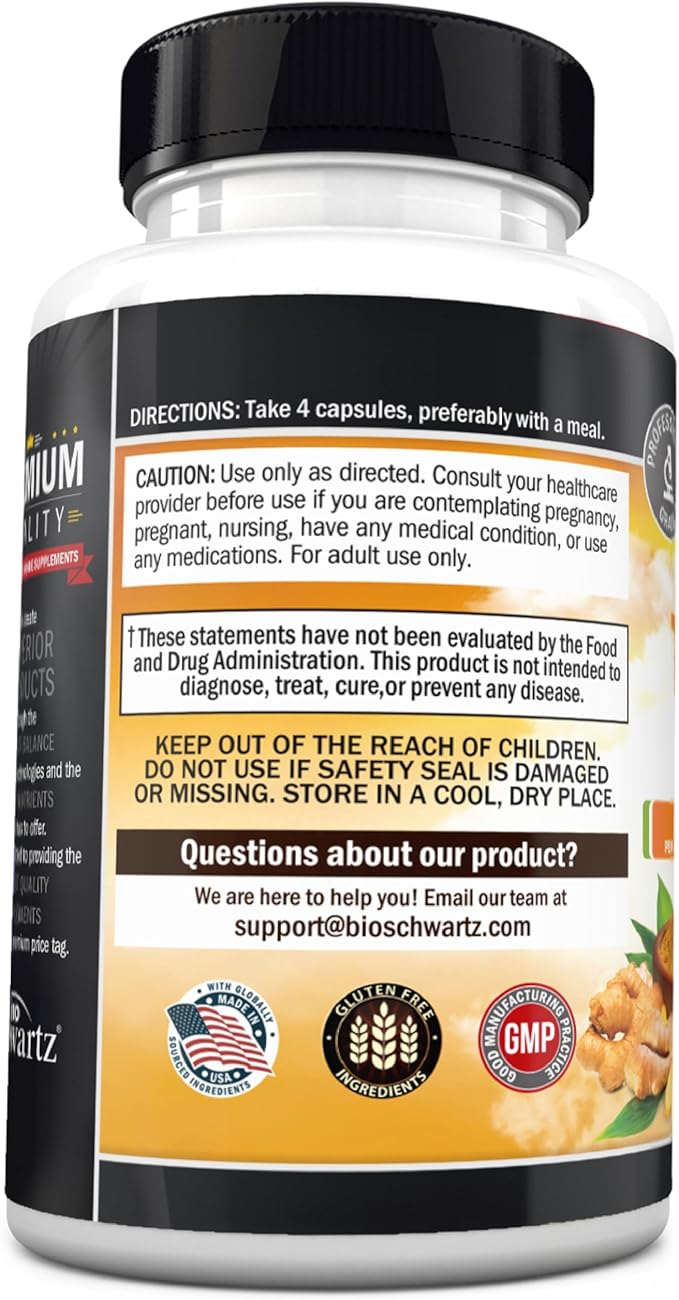 BioSchwartz Turmeric Curcumin and Ginger 2,000 mg 95% Curcuminoids + BioPerine Black Pepper for 20× Absorption – Joint & Knee Support, Heart, Immune & Digestive Support – Non-GMO, Vegan, 160 Caps