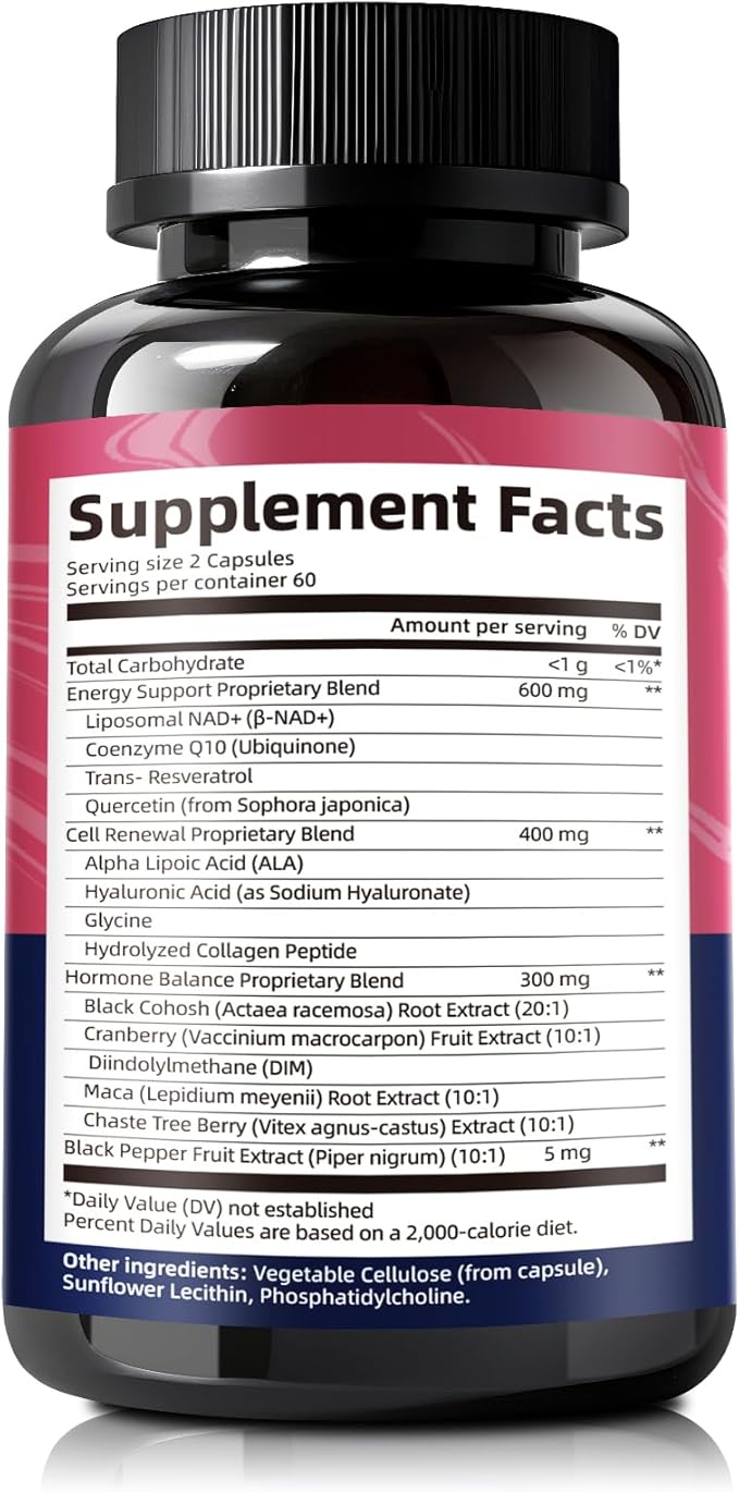 NAD+ Supplements for Women - Liposomal NAD+ with Resveratrol & DIM for Hormone Balance, Cellular Energy & Anti-Aging - 14-in-1 Formula for Renewal - 2 Bottles
