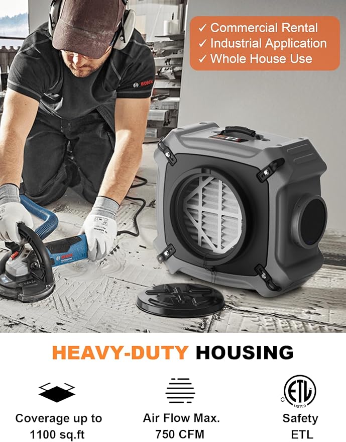 Abestorm 750 CFM Air Scrubber with UV-C Light 4 Stage Filtration System, HEPA/Activated Carbon Filter, MERV-10 Pre-Filter, Industrial Commercial Negative Air Machine Cleaner, V1