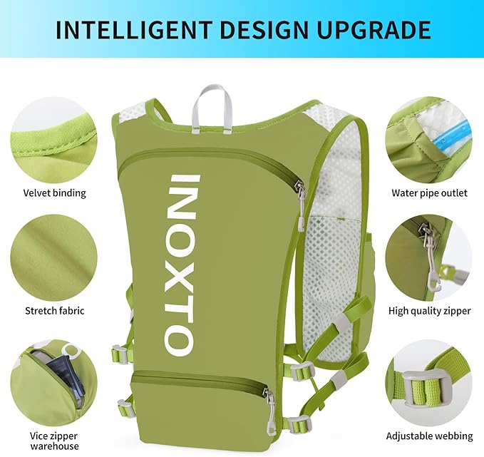 INOXTO Running Hydration Vest Backpack,Lightweight Pack with 1.6L Water Bladder Hydration Backpack Daypack for Hiking Trail Running Cycling Race Marathon for Women Men