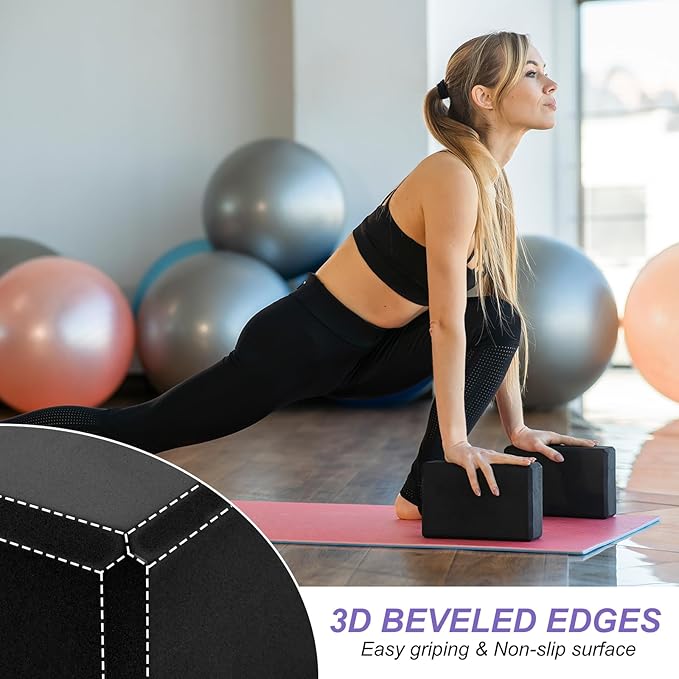PATIKIL Yoga Blocks & Resistance Band Set, 10 Pack High-Density EVA Foam Yoga Block Bulk 9"x6"x3" Non-Slip Dance Brick Lightweight for Women Gym Stretching Yoga Pilates
