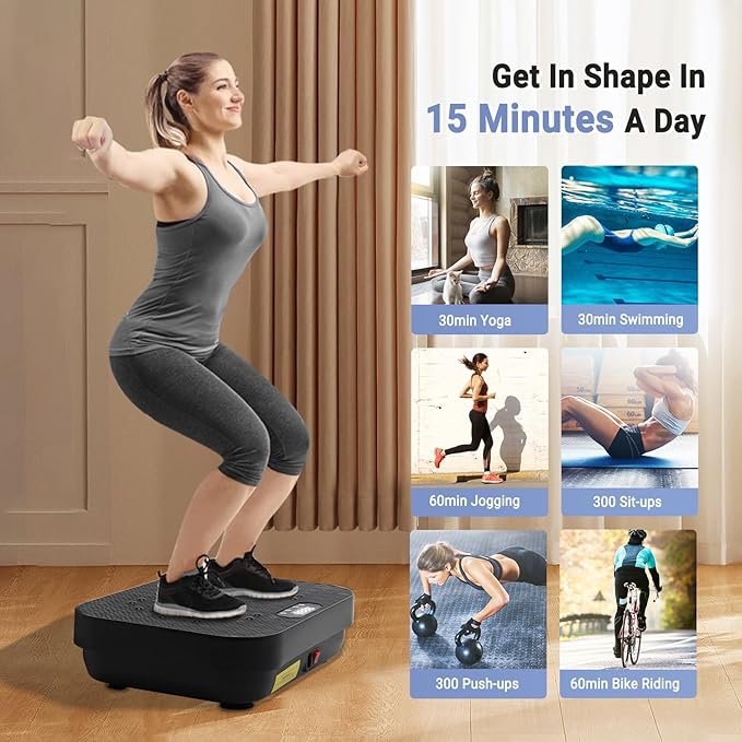 TODO Vibration Plate Exercise Machine Whole Body Vibration Machine with Remote Control for Pain Relief, Lymphatic Drainage, Weight Loss(3 Resistance Loops/Resistance Bands)