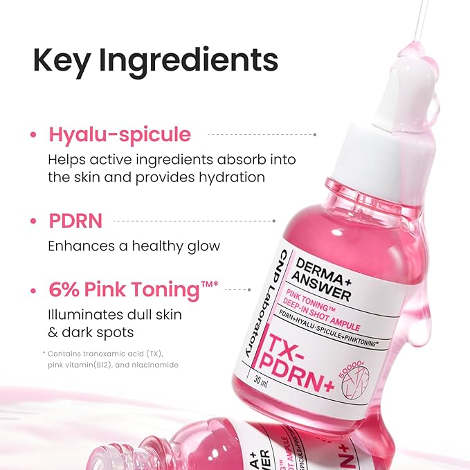 CNP PDRN + Tranexamic Acid Serum 15%, Pink Toning Skin Booster, Niacinamide & Micro-spicules, for Glass Skin, Korean Skin Care, 1. 01 fl. oz.
