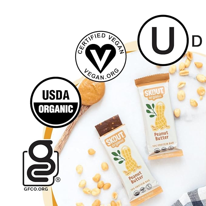 Skout Organic Plant-Based Protein Bars Variety Pack (12 Pack) 3 Flavors - 10g Protein - Vegan Protein Bars - Only 6 Ingredients Or Less - Easy Snack - Gluten, Dairy, Grain & Soy Free