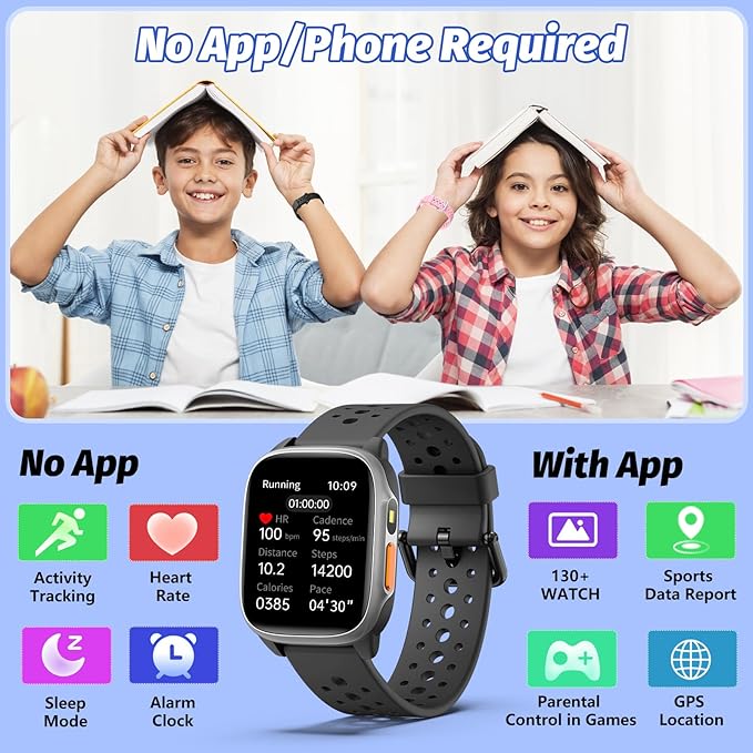 Kids Watch with 140 Sports Modes, 1.5" Kids Fitness Tracker, Girls Smart Watch, No APP/Phone Required, Sleep Monitor, Heart Rate, Puzzle Games, IP68 Waterproof, Gifts for Boys Girls Aged 6-15