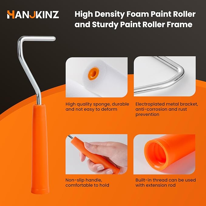 Foam Paint Roller, 18 Pcs 2 Inch Small Paint Roller Kit with 10 Pack High-Density Foam Paint Roller, Paint Tray and Liner, Mini Paint Roller for Painting Wall, Door, Cabinet, Furniture