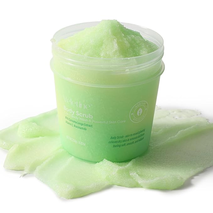 Tumeric Body Scrub Exfoliator With Vitamin C,Niacinamide,PHA,Bikini and Underarm Exfoliating Scrub,Gently Deep Cleaning & Moisturizing,Including Sensitive Skin 250g(Yellow Green)