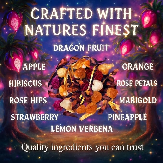 Bellasia Tea Dragon Fruit for Kids Using Real Fruit Pieces - Caffeine Free Herbal Tea Blend with Real Ingredients & Balanced Flavor- Add Loose Leaf Tea to Your Child’s Routine for A Fun & Tasty Drink