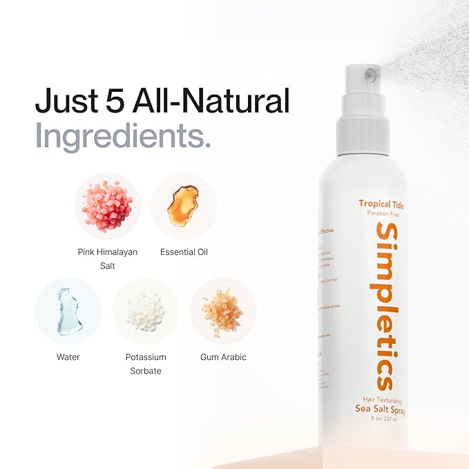 Simpletics | Himalayan Sea Salt Hair Spray – All-Natural 5-Ingredient Formula for Effortless Beach Waves & Volume – Pineapple Scent, Light Hold, Non-Greasy, Paraben & Sulfate Free – Unisex, 8 fl oz