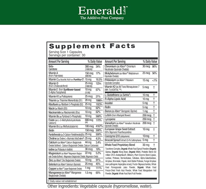 EMERALD LABS Women's 45+ 1-Daily Multi - Complete Multivitamin for Comprehensive Support, Bone & Heart Health* - Designed for Women 45+ - Gluten-Free & Vegetarian - 30 Vegetable Capsules