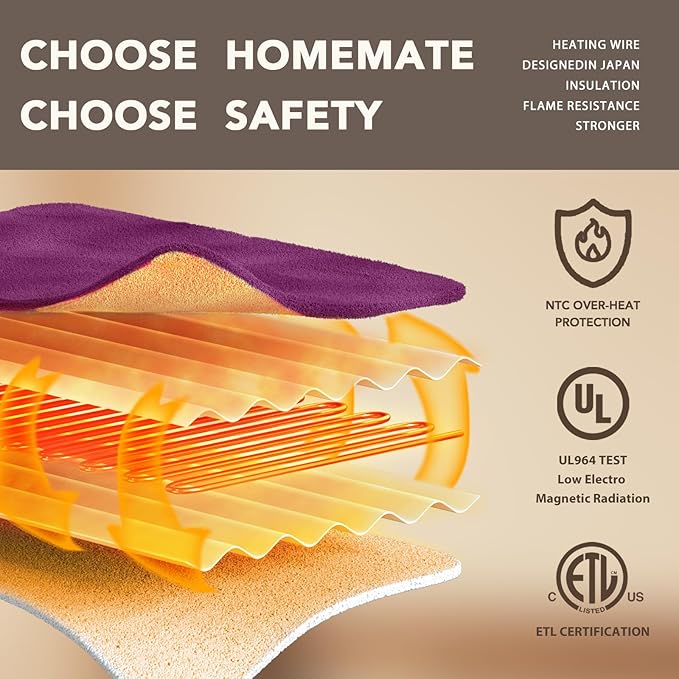 Homemate Electric Heated Blanket Twin - 62"x84" Heating Bed Blankets Throw with 10 Heating Levels 8 Hours Auto Off Fast Heating Over-Heated Protection Ultra Soft Warm Flannel ETL Certified Purple