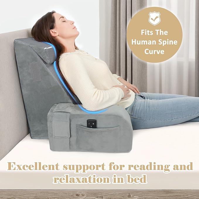 Reading Pillow for Sitting in Bed Adult, Back Pillow for Bed Sitting up, Reading & Bed Rest Pillows for Watching (Gray/Gray)