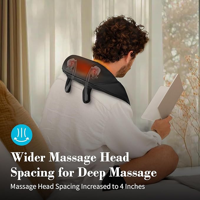 Shiatsu Neck Massager with Heat - Ideal Gifts for Her,Him,4D Cordless Deep Tissue Kneading Massage for Pain Relief,Rechargeable Massage for Neck,Shoulder,Traps and Back