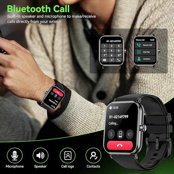 Smart Watch for Men Women, 1.85" HD Touchsreen Fitness Tracker, 120+ Sport Modes, 24/7 Heart Rate & Sleep Monitor, Pedometer, Calories, IP68 Waterproof, Fitness Watch for Android iPhone (Black)