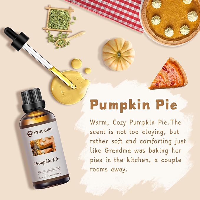 Pumpkin Pie Fragrance Oil, 100ml Pumpkin Spice Essential Oil for Diffusers,Fall Essential Oil for Candle Making, Autmun Scented Oil -3.38FL.OZ