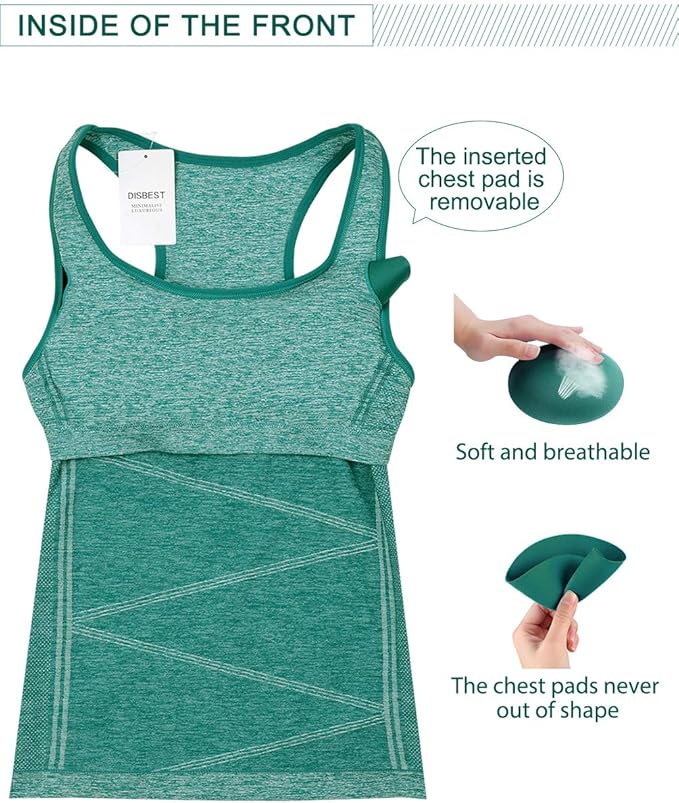 Disbest Yoga Tank Top, Women's Performance Stretchy Quick Dry Sports Workout Running Top Vest with Removable Pads