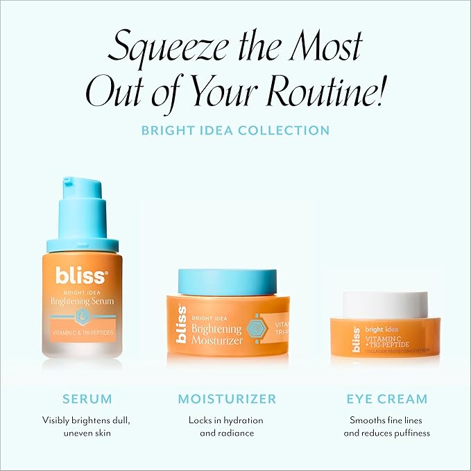 Bliss Vitamin C + Tri-Peptide Bright Idea Serum – 15% Brightening + Barrier Boost Complex for Radiant, Firm Skin – Anti-Aging Face Serum Boosts Collagen & Elasticity - 1 fl oz