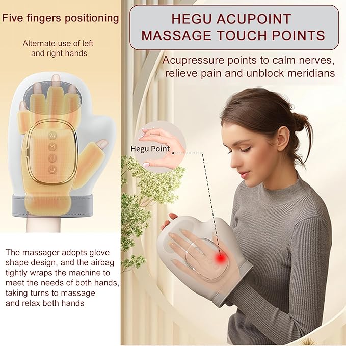 EGH Hand Massager with Heat and Compression – 14 Airbags, 3 Modes & 5 Intensities, Wireless Rechargeable Portable Wrist & Finger Massager, Gift for Women/Men (Gray)