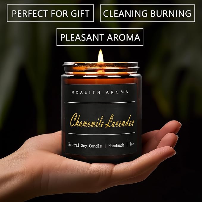 MOASITN Chamomile Lavender Scented Candles for Home| Natural Soy Wax Candle| Handmade Long Lasting Aromatherapy Jar Candel for Women,Men as Summer,Birthday,Relaxing Gifts| 7oz