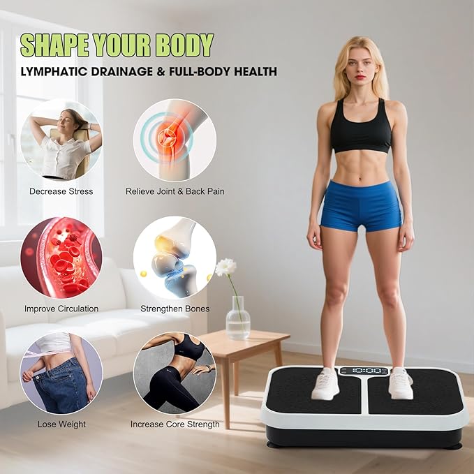 Homesy Vibration Plate Exercise Machine, Vibrating Plate for Lymphatic Drainage, Full Body Shaking Workout Fitness Platform Board, Sport Gym Equipment for Weight Loss Fat Burner