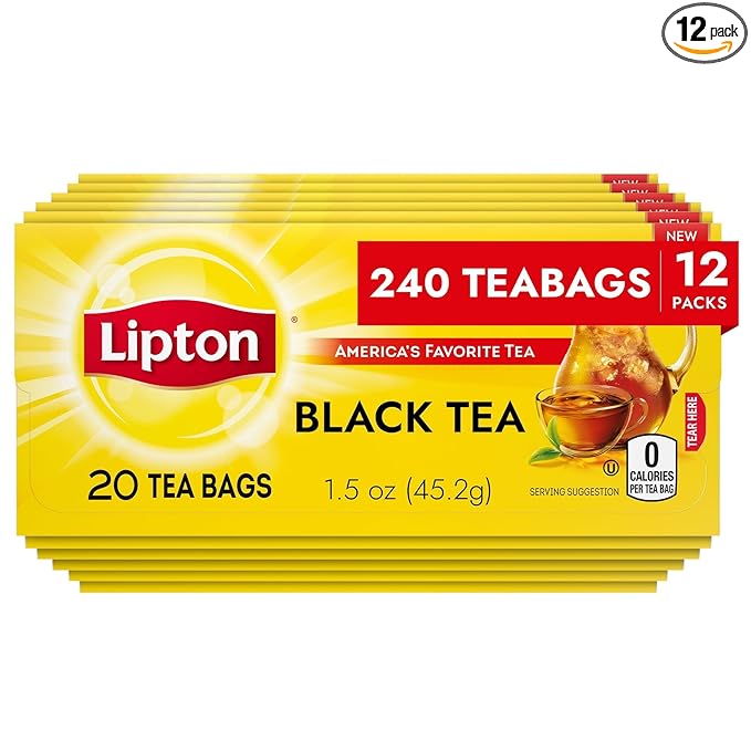 Lipton Black Tea Bags, Hot or Iced, Black tea with Caffeine, 240 Total Bags (20ct - Pack of 12)