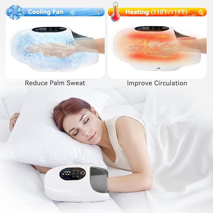 KingPavonini Hand Massager with Heat and Compression, Wrist Heating & Air-Compression, Palm Rolling, Cooling Fan, Cordless Wrist and Hand Massager for Arthritis and Carpal Tunnel, Gift for Women Men