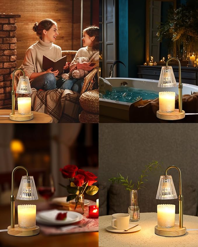 Candle Warmer Lamp with Adjustable Height, Glass Candle Lamp Warmer for Jar Candles for Jar Candles, Candle Lamp for Jar Candles, Electric Candle Warmer for Home Bedroom Decor with 2 Bulbs